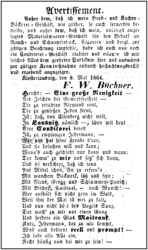 1864-05-08 Kl Konditorei Buechner